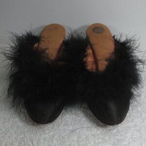 20s Daniel Green Shoes Black Satin Feather Vintage Classy Mule Slippers Size 6.5